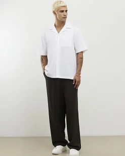 White Regular Fit Textured Short Sleeve Shirt