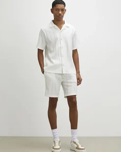 White Regular Fit Textured Stripe Shirt