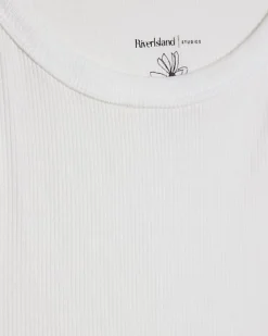 White Ribbed Racer Front Tank Top