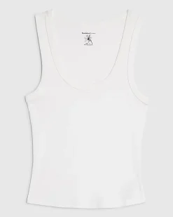 White Ribbed Scoop Neck Vest Top