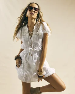 White Ruffle Sleeve Lace Dress