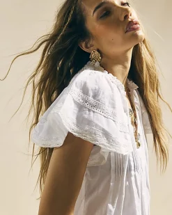 White Ruffle Sleeve Lace Blouse