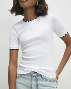 White Scallop Trim Fitted T-Shirt