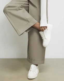 White Scallop Trim Lace Up Trainers