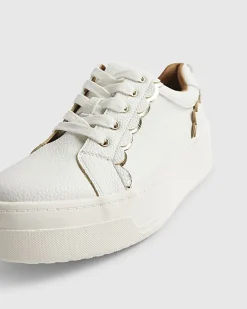 White Scallop Trim Lace Up Trainers