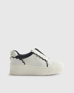 White Scallop Trim Slip On Trainers