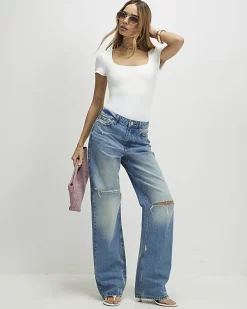 White Scoop Neck Bodysuit