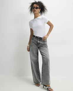 White Short Sleeve Cotton Boat Neck Top