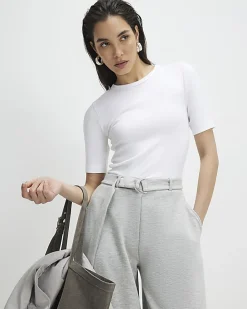 White Short Sleeve Cotton Fitted Top