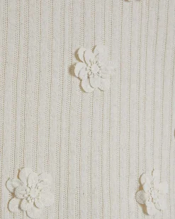 White Short Sleeve 3D Flower Trim Top