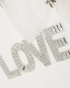 White Short Sleeve Embellished Love T-shirt