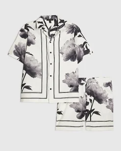 White Short Sleeve Monochrome Floral Shirt