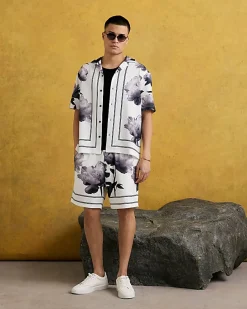 White Short Sleeve Monochrome Floral Shirt