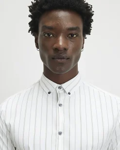 White Short Sleeve Muscle Fit Stripe Shirt