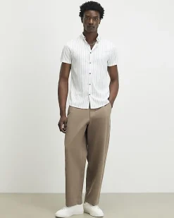 White Short Sleeve Muscle Fit Stripe Shirt