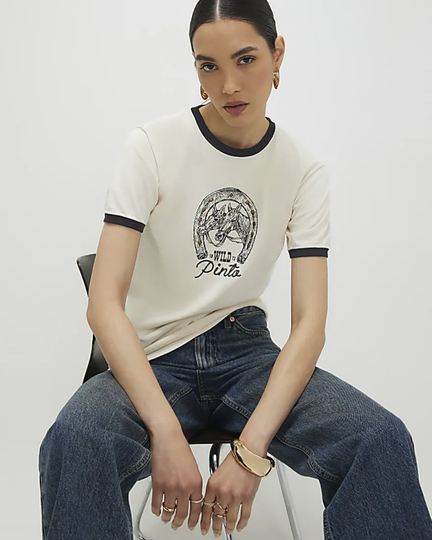 White Short Sleeve Tipped Horseshoe T-shirt