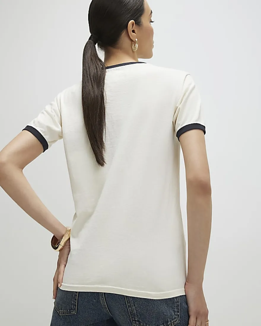White Short Sleeve Tipped Horseshoe T-shirt
