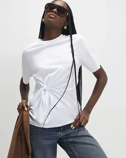 White Short Sleeve Twist Front T-shirt