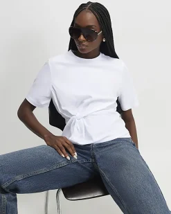White Short Sleeve Twist Front T-shirt