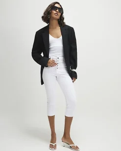 White Skinny Pocket Capri Jeans