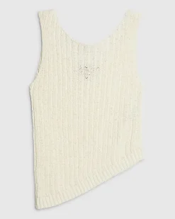 White Sleeveless Asymmetric Knit Vest Top