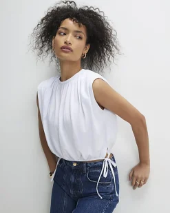 White Sleeveless Bubble Hem Top