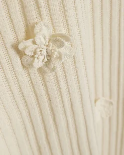 White Sleeveless 3D Flower Trim Midi Dress