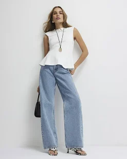 White Sleeveless Peplum Top