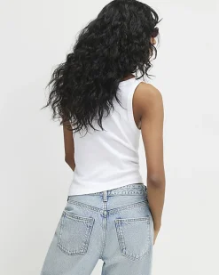 White Sleeveless Ribbed Tank Top