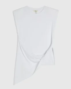 White Sleeveless Twist Front Shoulder Pad Top