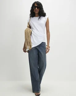 White Sleeveless Twist Front Shoulder Pad Top