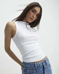 White Sleeveless Wide Ribbed Tank Top