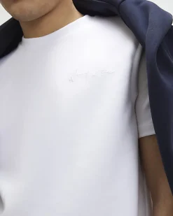 White Slim Fit Embroidered Crew Neck T-Shirt