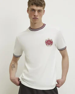 White Slim Fit Embroidered Crest T-Shirt