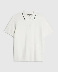 White Slim Fit Knitted Polo Shirt