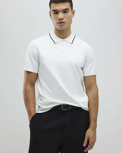 White Slim Fit Knitted Polo Shirt