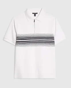 White Slim Fit Stripe Lightweight Polo Shirt