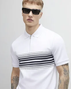 White Slim Fit Stripe Lightweight Polo Shirt