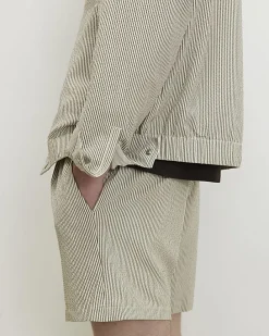 White Slim Fit Stripe Short Length Shorts