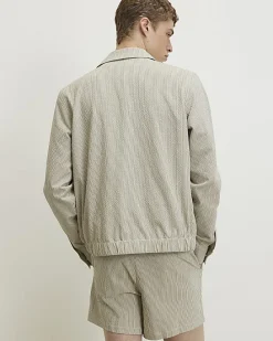 White Slim Fit Stripe Textured Jacket