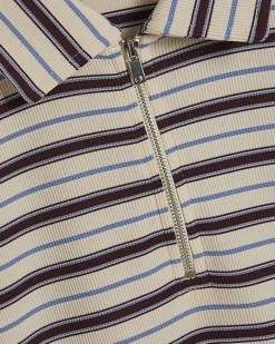 White Slim Fit Stripe Zip Polo Shirt