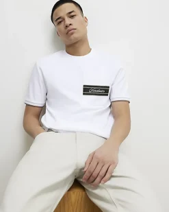 White Slim Fit Taped Pocket T-Shirt