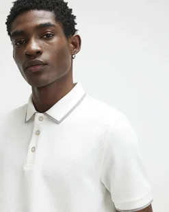 White Slim Fit Textured Button Polo Shirt