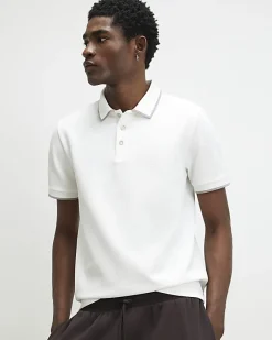White Slim Fit Textured Button Polo Shirt