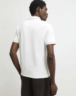 White Slim Fit Textured Button Polo Shirt