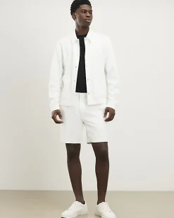 White Slim Fit Textured Overshirt
