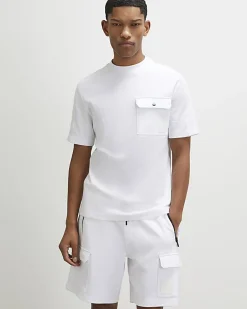 White Slim Fit Textured Pocket T-Shirt