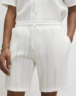 White Slim Fit Textured Stripe Shorts