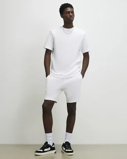 White Slim Fit Textured T-Shirt & Short Set