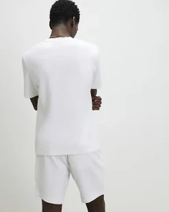 White Slim Fit Textured T-Shirt & Short Set